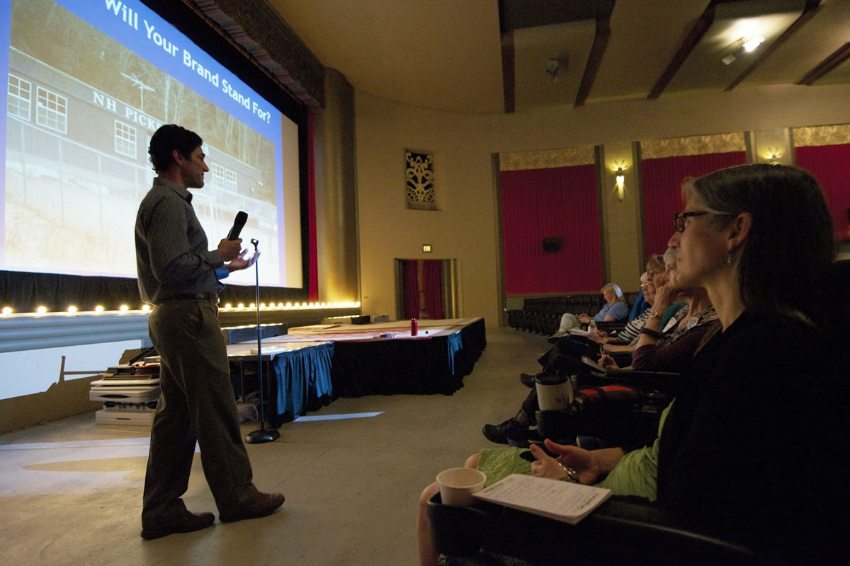 Jeff Milchen, co-founder and co-director of the American Independent Business Alliance, delivered a presentation Monday on the benefits of &quot;buy local&quot; business groups during a free Monday workshop at the Kiggins Theatre.