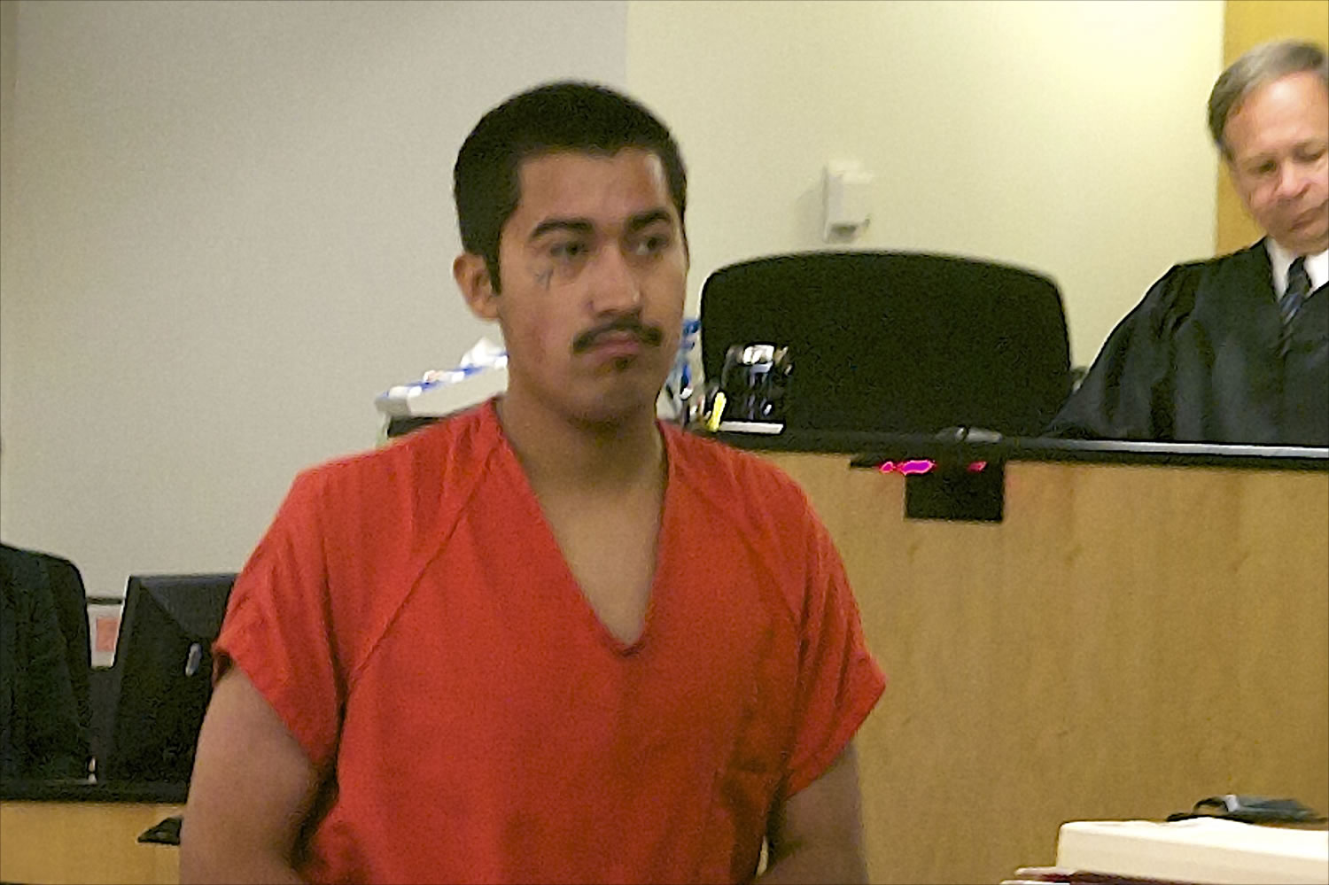 Shooting suspect Jeremy Pina made his first appearance in Clark County Superior Court on Tuesday on suspicion of attempted first-degree murder.
