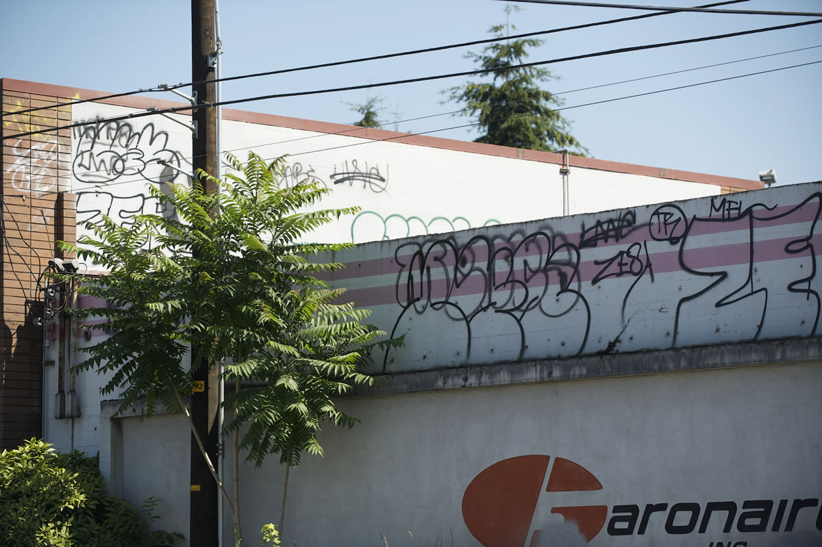 West Vancouver residents and business owners say graffiti is a growing problem, and among the worst-hit areas is Kauffman Avenue at West Fourth Plain Boulevard. The Garonaire Inc. building at 2515 Kauffman Ave.