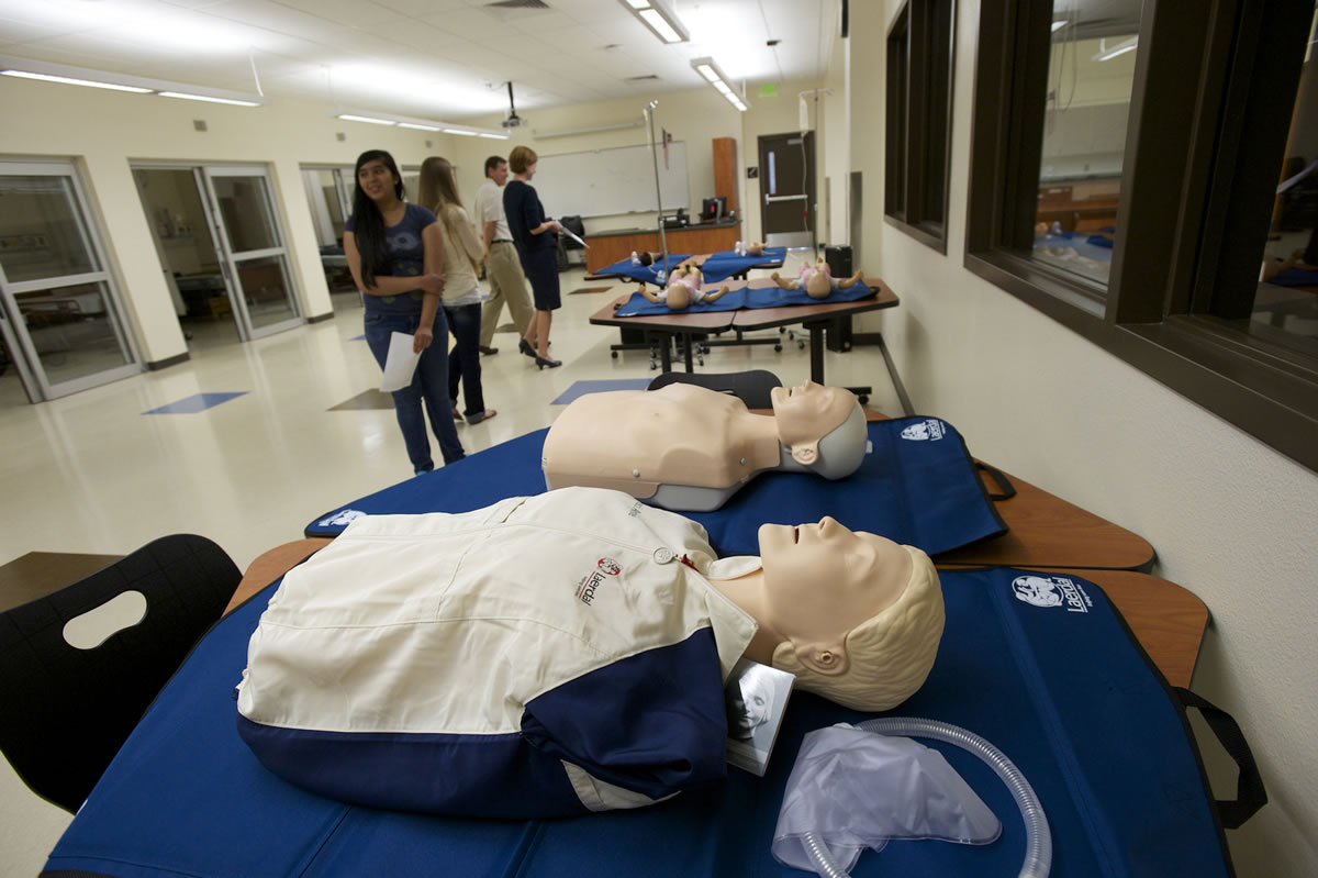 CPR mannequins are among the equipment in the nursing station geared to provide hands-on learning opportunities to students at Henrietta Lacks Health and Bioscience High School, nicknamed HeLa High.