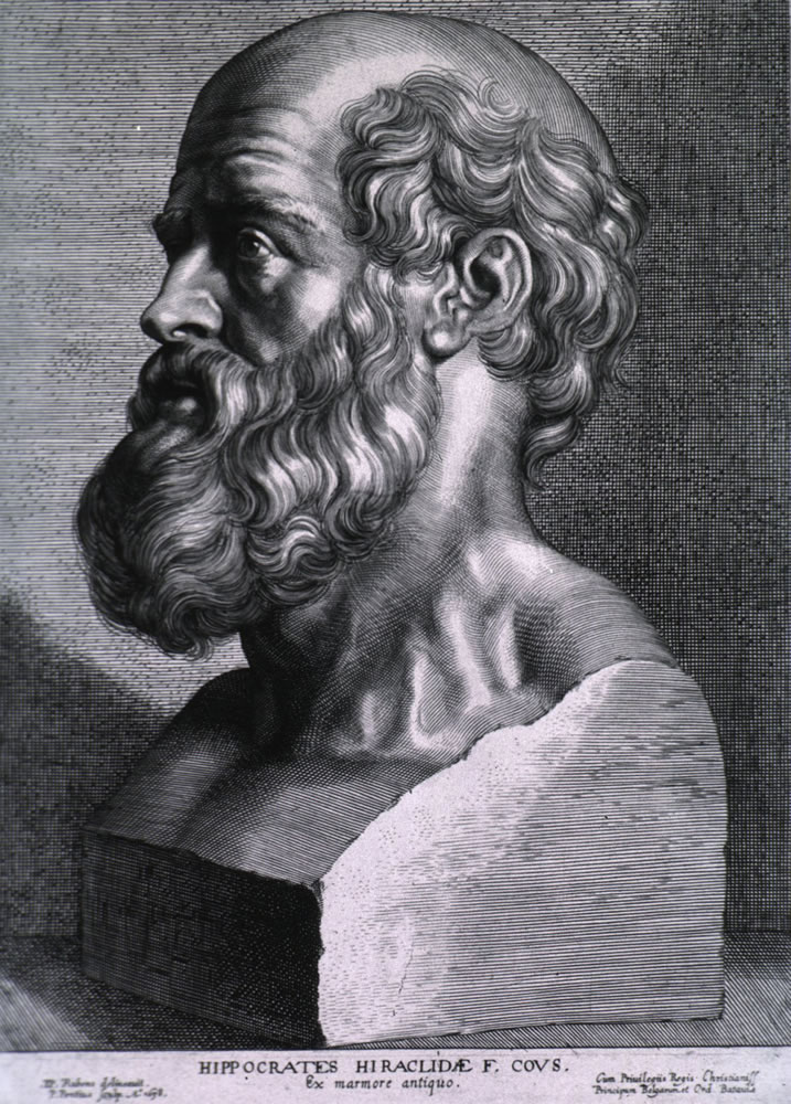 A 1638 engraving by Peter Paul Rubens of the Greek physician Hippocrates, who lived from 460 to 370 B.C.