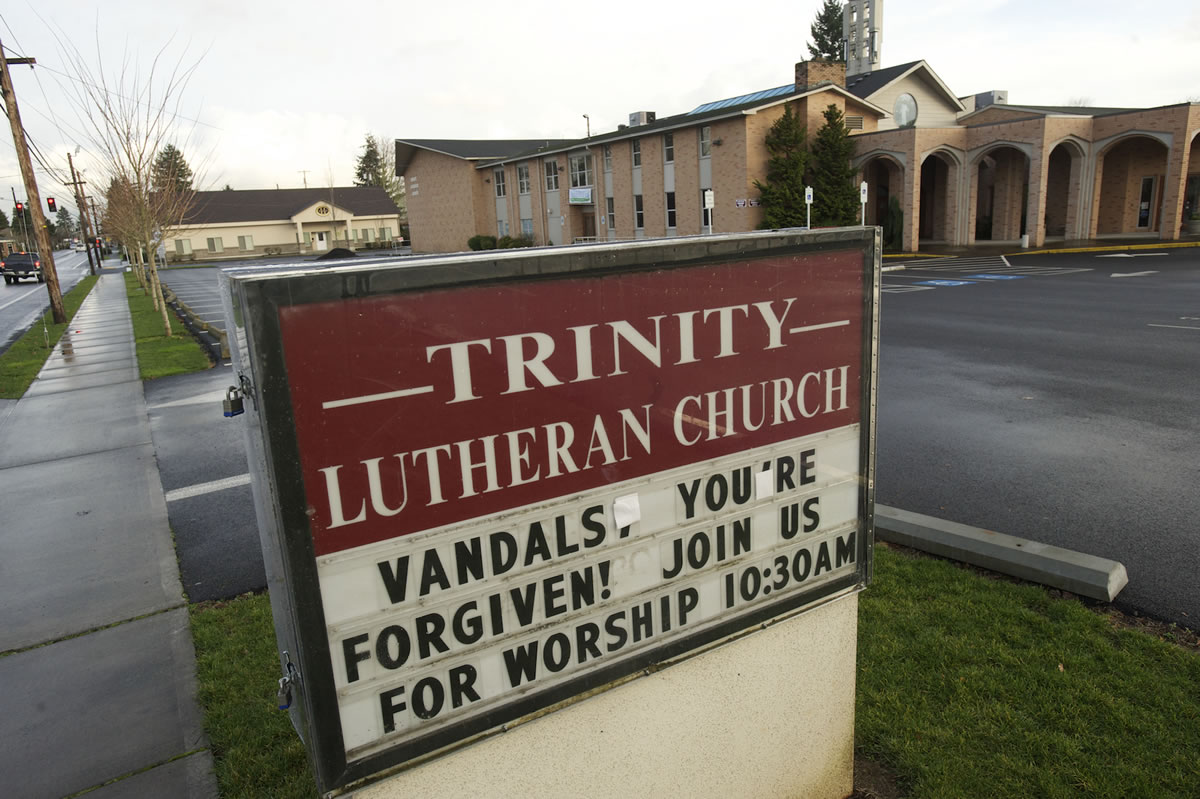 Trinity Lutheran Church invites the vandals who have targeted buildings along 39th Street in the Lincoln neighborhood to attend its Sunday service.