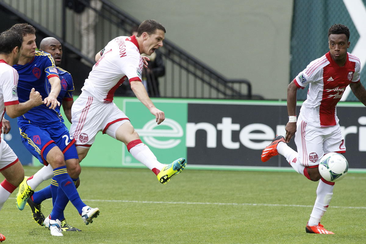 Portland Timbers' Will Johnson scores the game's second goal against Colorado Rapids at Jeld-Wen Field, Sunday.