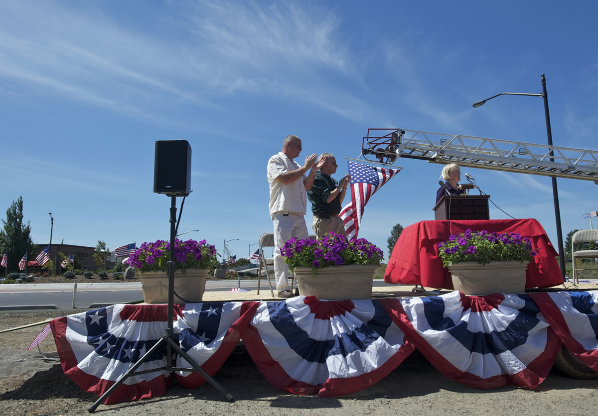 U.S. Sen. Patty Murray takes the lectern Tuesday in dedicating the Interstate 5 interchange at Ridgefield.
