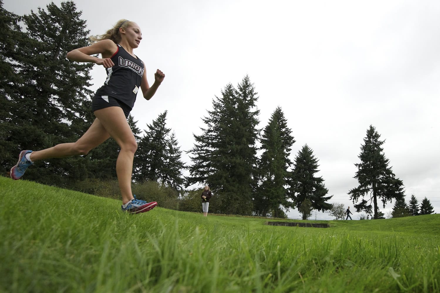 Alexis Fuller of Union High School races to a 43-second victory in the Titans' dual-meet win over Skyview at Pacific Community Park.