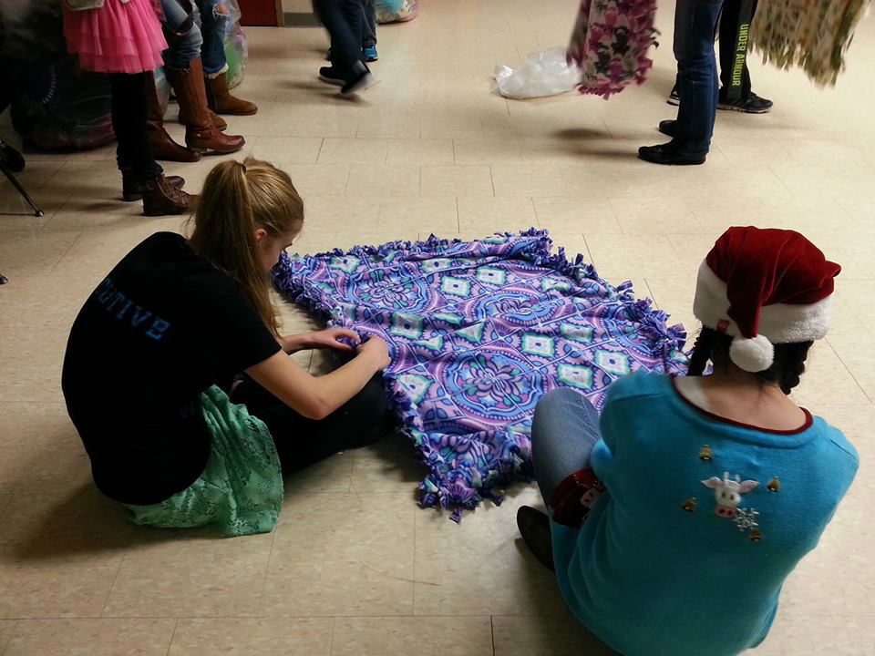 Brush Prairie: Hockinson Middle School students with some of the 45 blankets they collected to donate to the local homeless population.