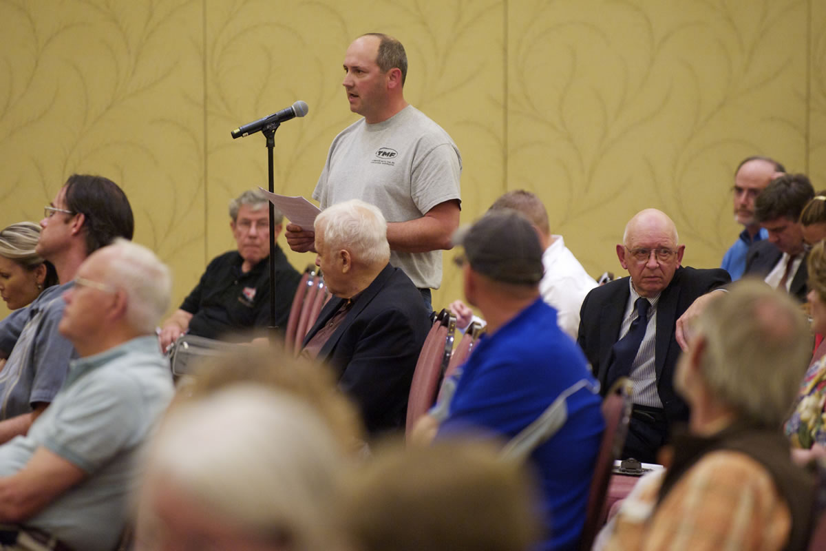Jim Nichols, shop superintendent at Thompson Metal Fab, was among those who spoke in support of the company during a public hearing Wednesday on the Columbia River Crossing.