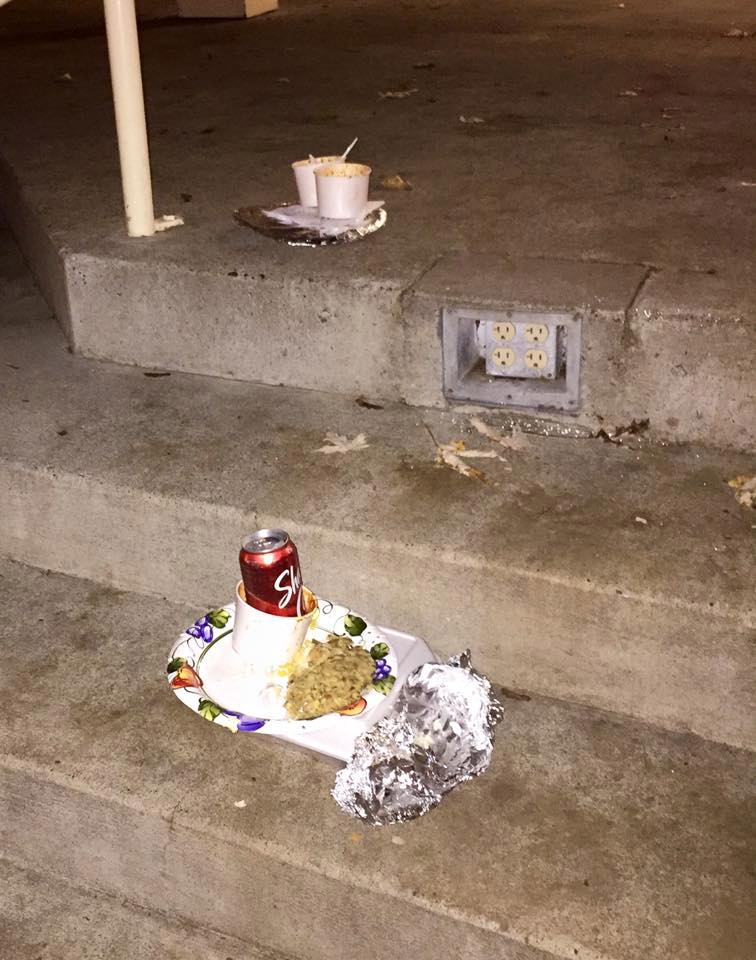 Food and toiletries were left behind in Esther Short Park the day after Thanksgiving, when two different groups served the homeless dinner and distributed supplies in the park.