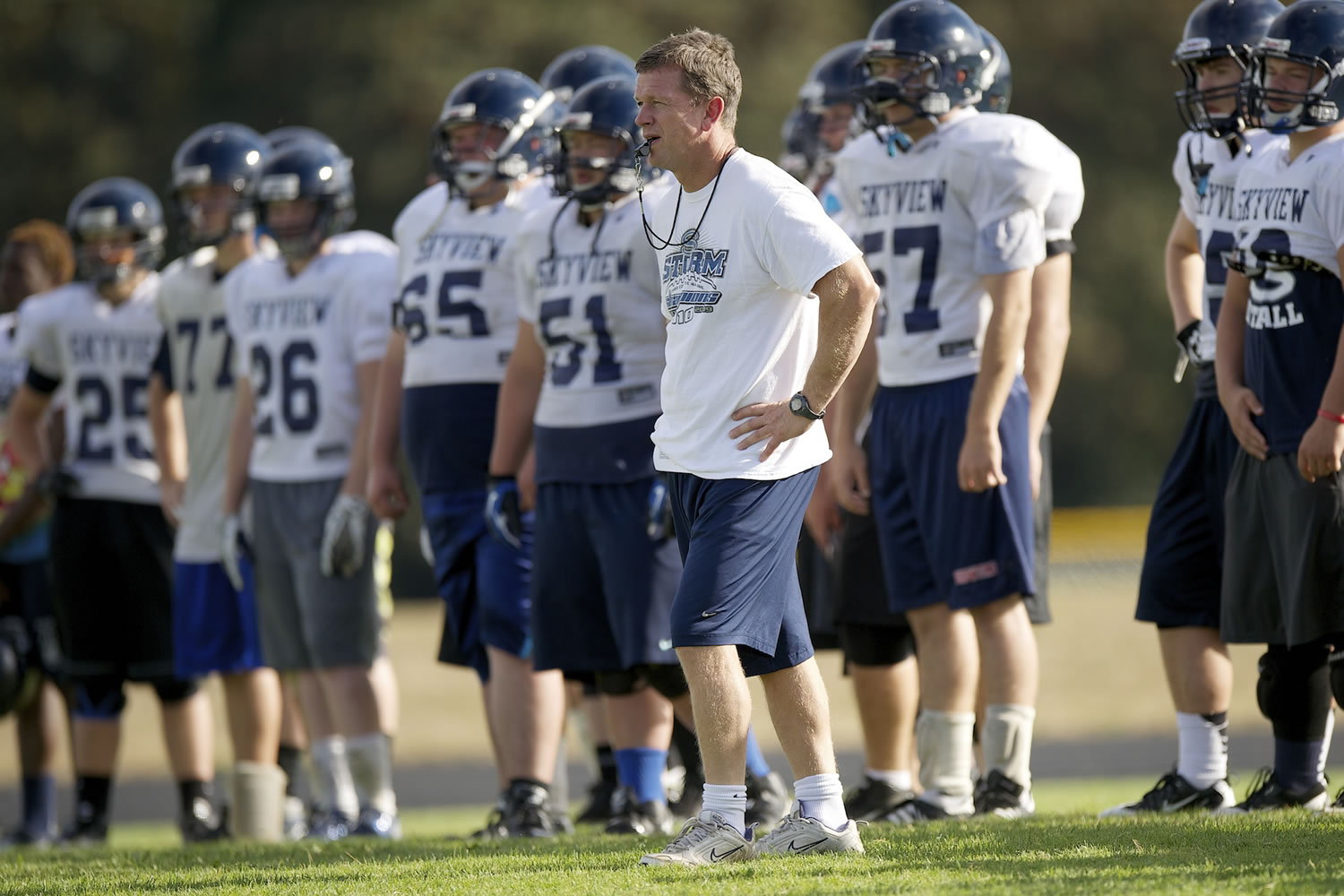 Skyview High School football coach Steve Kizer during practice Tuesday in Vancouver.