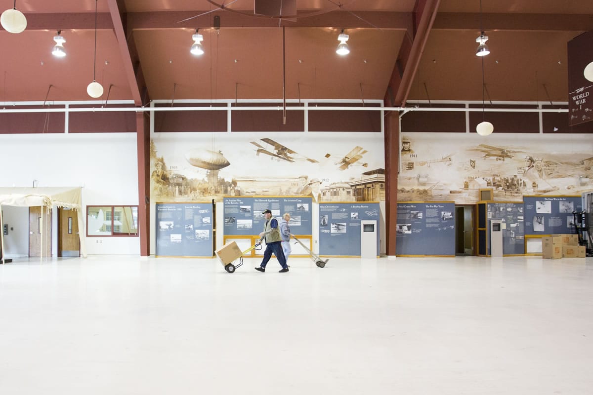 Only displays attached to the walls remained Wednesday at Pearson Air Museum after volunteers spent two days moving material out rather than risk handing private property over to the National Park Service.