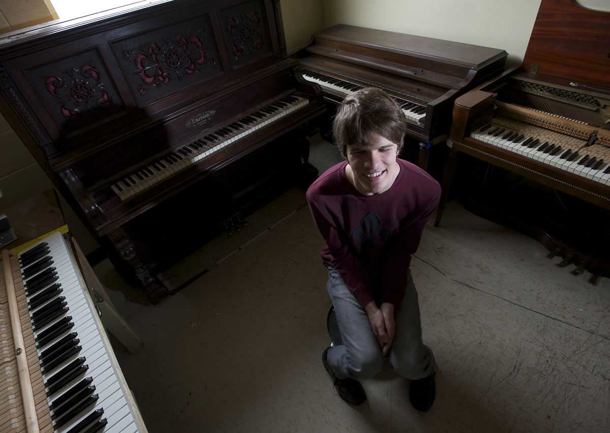 Blind pianist Mac Potts, 21, will be featured Sunday at a fundraising concert to benefit Vancouver's School of Piano and Technology for the Blind. &quot;Three Grands&quot; will be held 2 p.m.