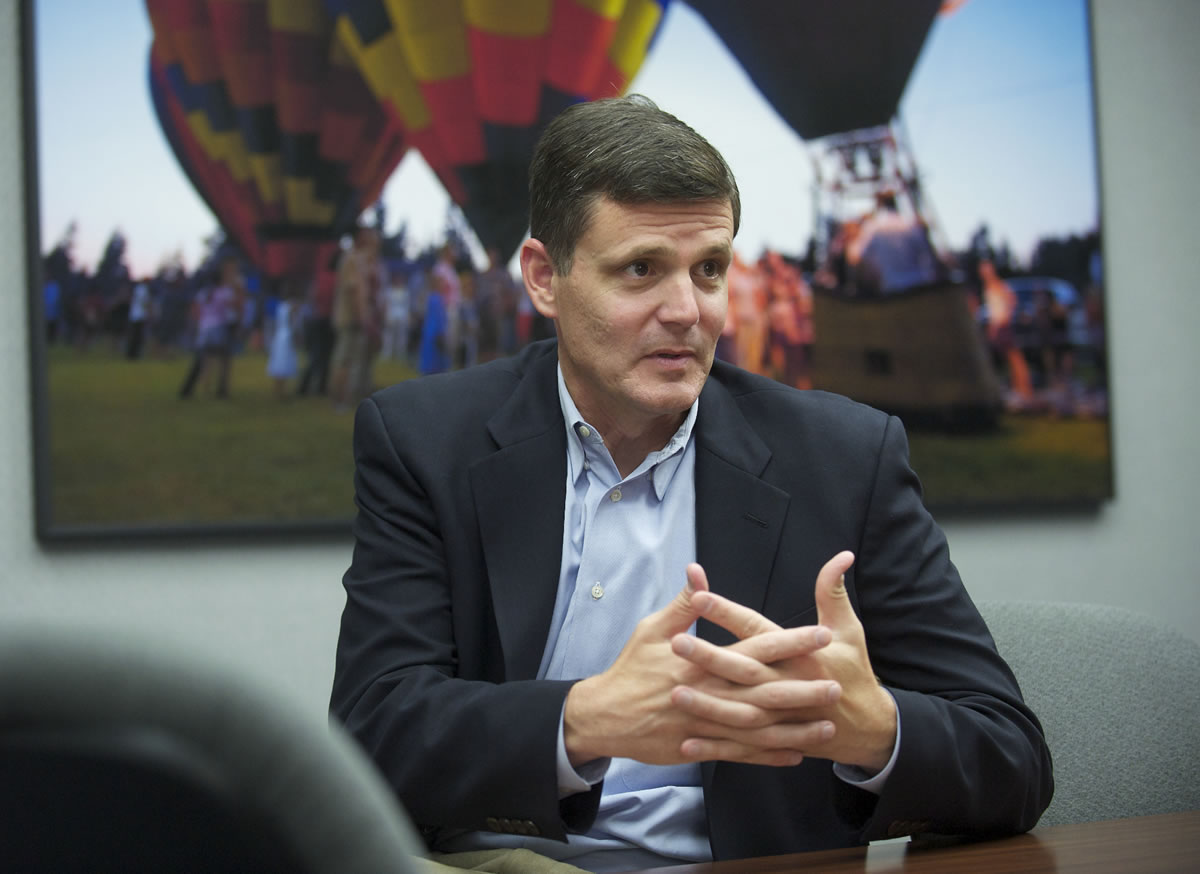 Washington State Auditor Troy Kelley speaks at The Columbian on Friday about a Columbia River Crossing audit mandated by the Washington Legislature.
