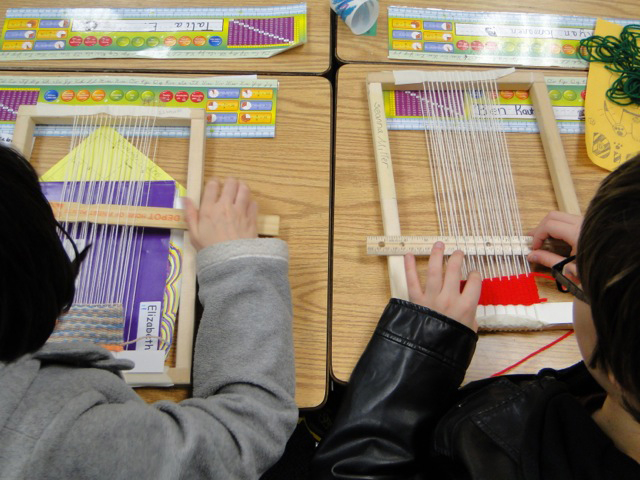 Hockinson: Hockinson Intermediate School fifth graders Elizabeth Flanders, left, and Ben Kautz weave on small looms.