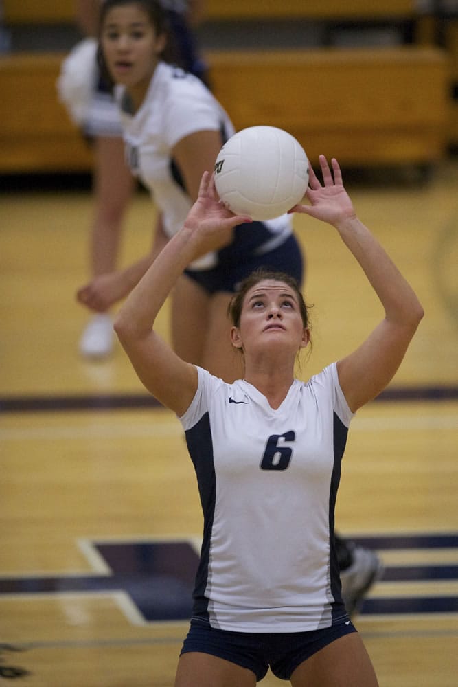 As one of the team's setters, Kelsey Brown (6) of Skyview High School likes to keep the ball moving around the court to keep her teammates involved in the action.