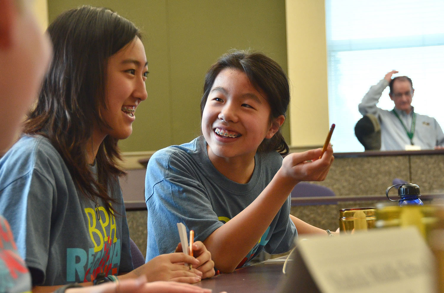 Bennington: Abigail Jiang, right, confers with teammate Misum Chang. The Shahala Middle School students competed in the BPA Regional Science Bowl held Jan.