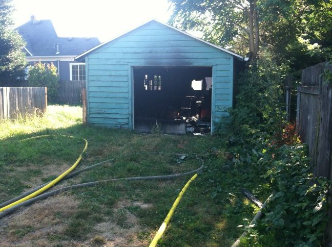 A fire Monday morning gutted this garage at 1809 Kauffman Ave., causing an estimated $10,000 in damage.