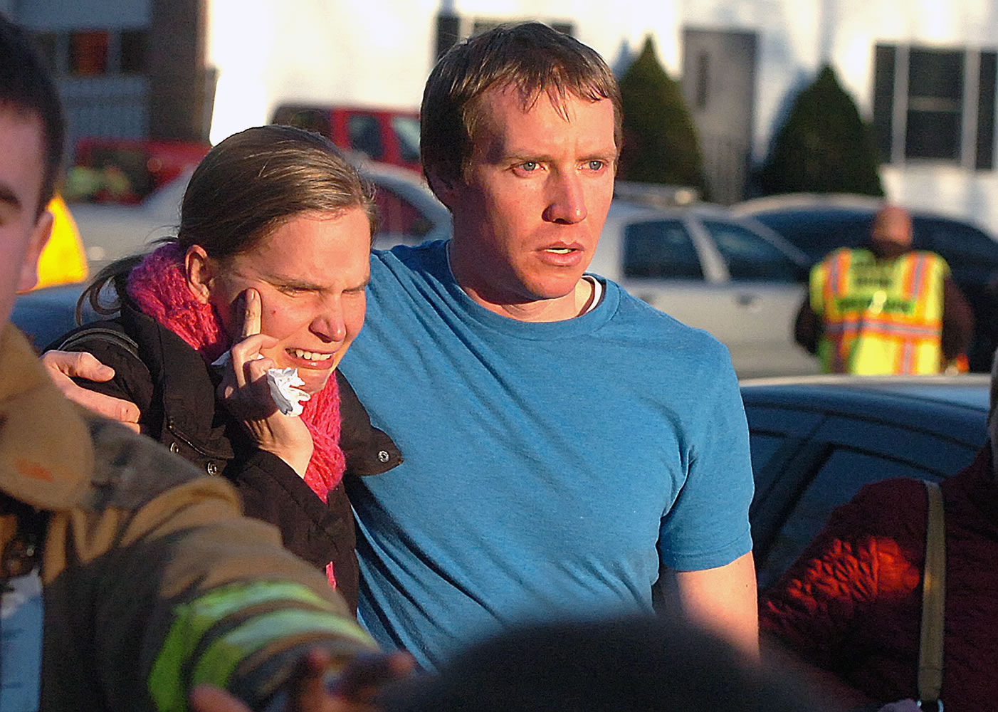 Robert and Alissa Parker leave the Sandy Hook Volunteer Fire House in tears after learning that their daughter Emilie was one of the children killed in a shooting at the Sandy Hook Elementary School, Friday morning, Dec. 14, 2012 in Newtown, Conn.