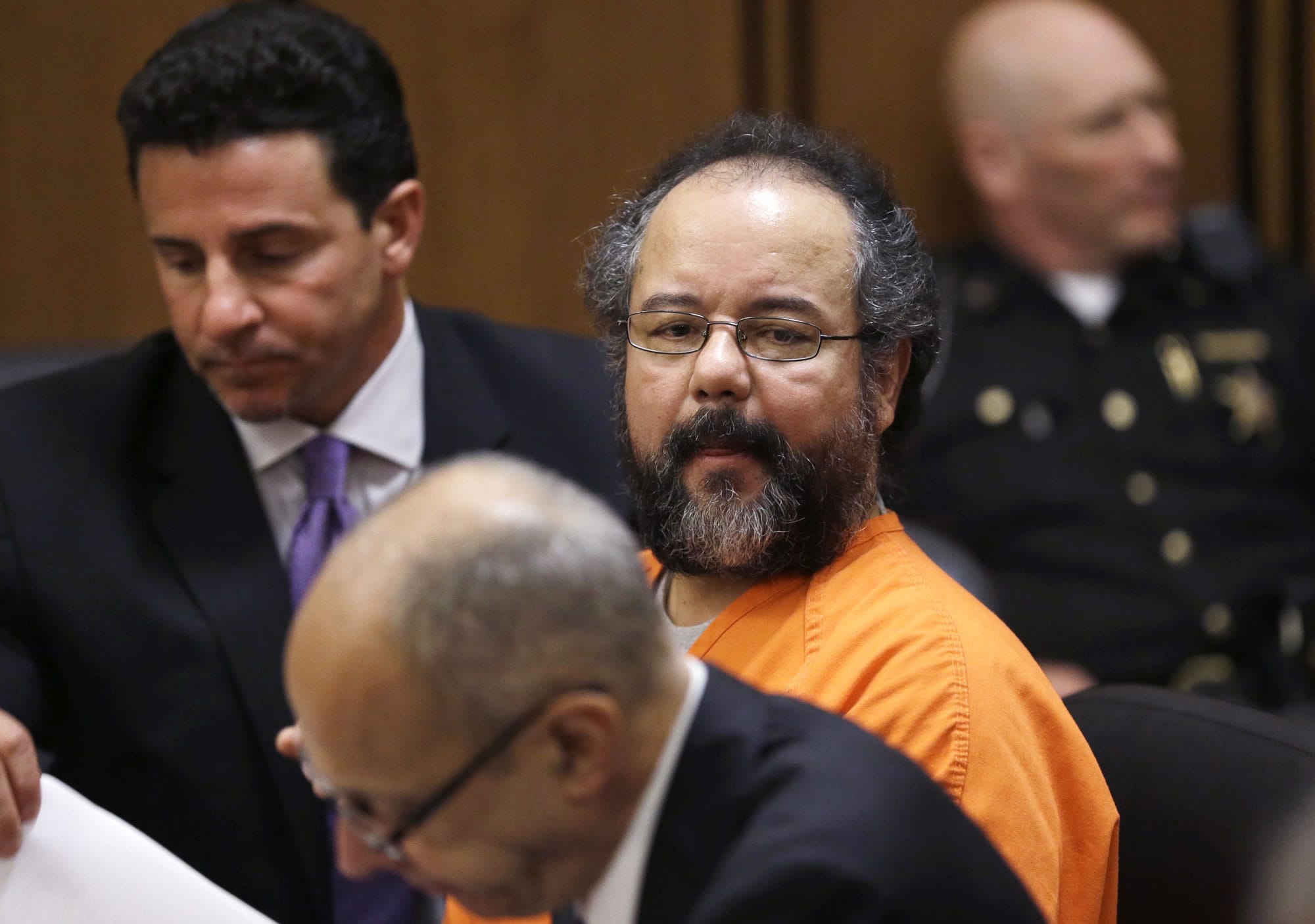 Ariel Castro looks at the prosecutors table during court proceedings Friday in Cleveland.