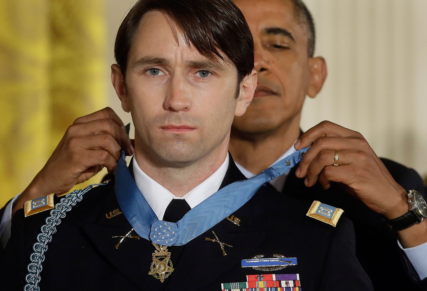 President Barack Obama awards the Medal of Honor to former Army Capt. William D.