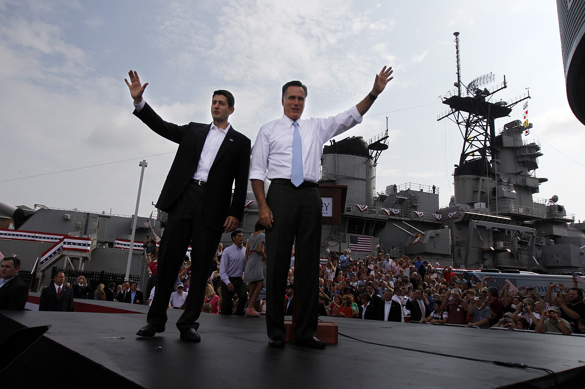 Republican presidential candidate Mitt Romney, right, introduces his vice presidential running mate, Rep.
