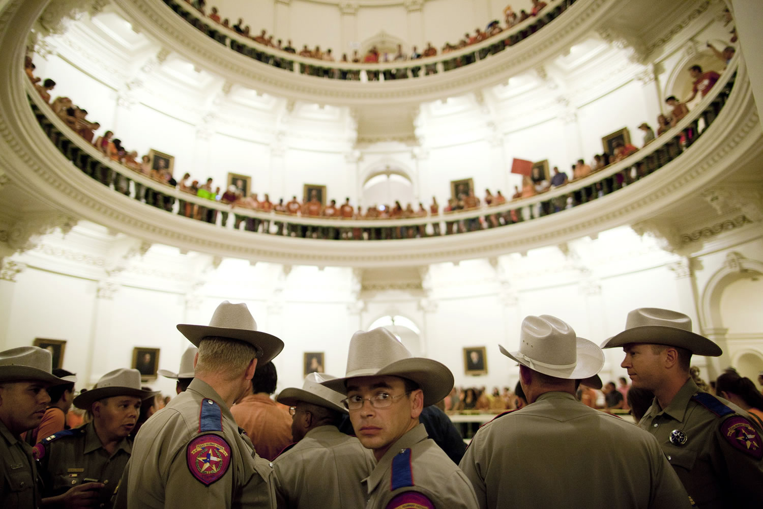 Texas State Troopers block the entrance to the State Capitol rotunda after abortion rights advocates filled it to capacity in Austin, Texas on Friday night.