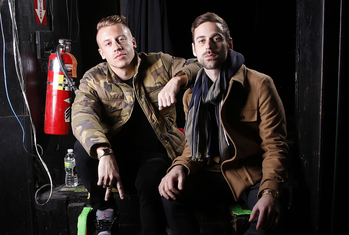 Ben Haggerty, better known by his stage name Macklemore, left, and his producer Ryan Lewis at Irving Plaza in New York.
