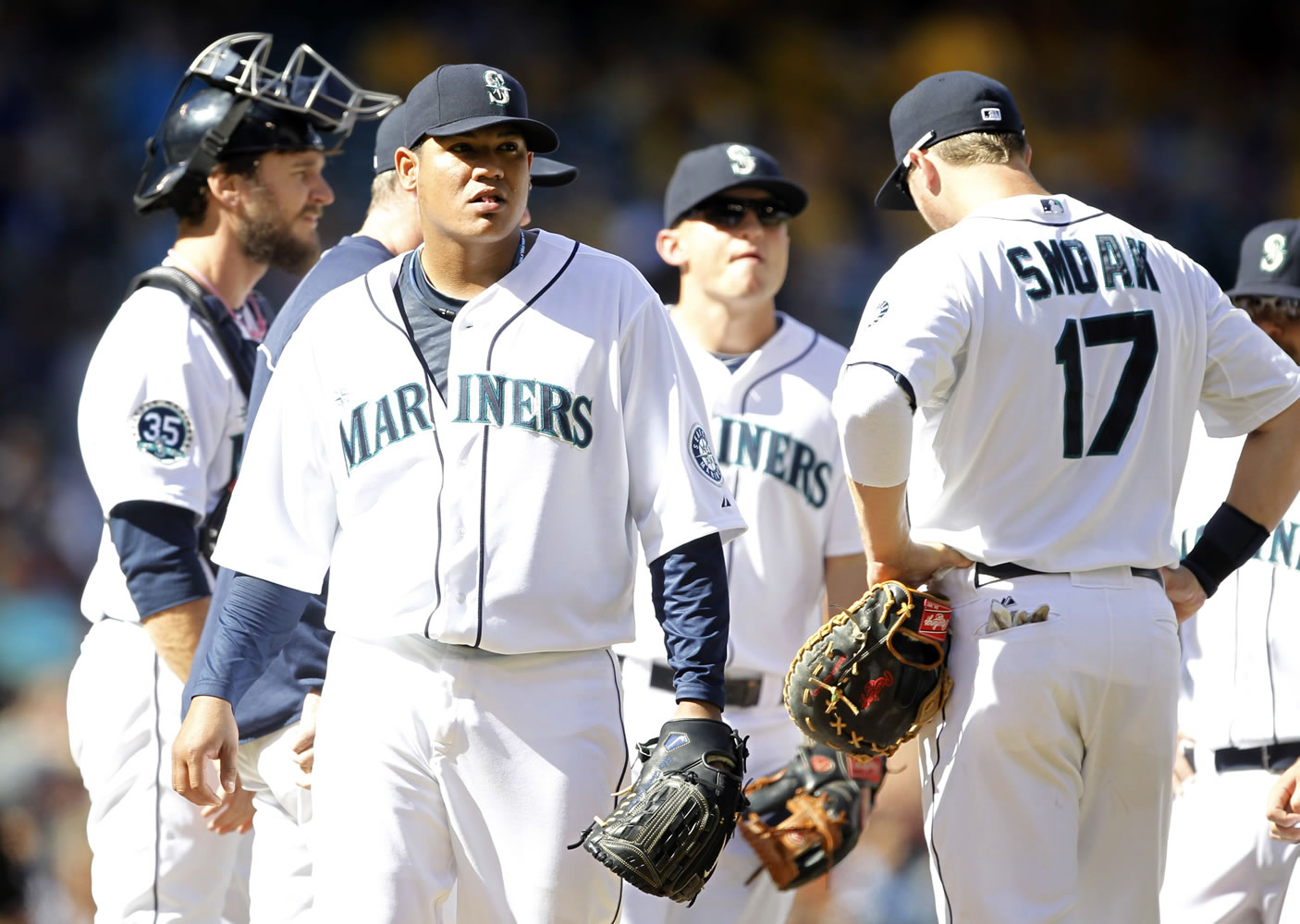 Felix Hernandez gave up five runs -- four earned -- in 7 1/3 innings Saturday against the Angels.