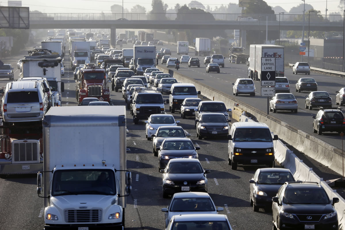 Highway 880 is packed with commuters on Friday in Oakland, Calif.