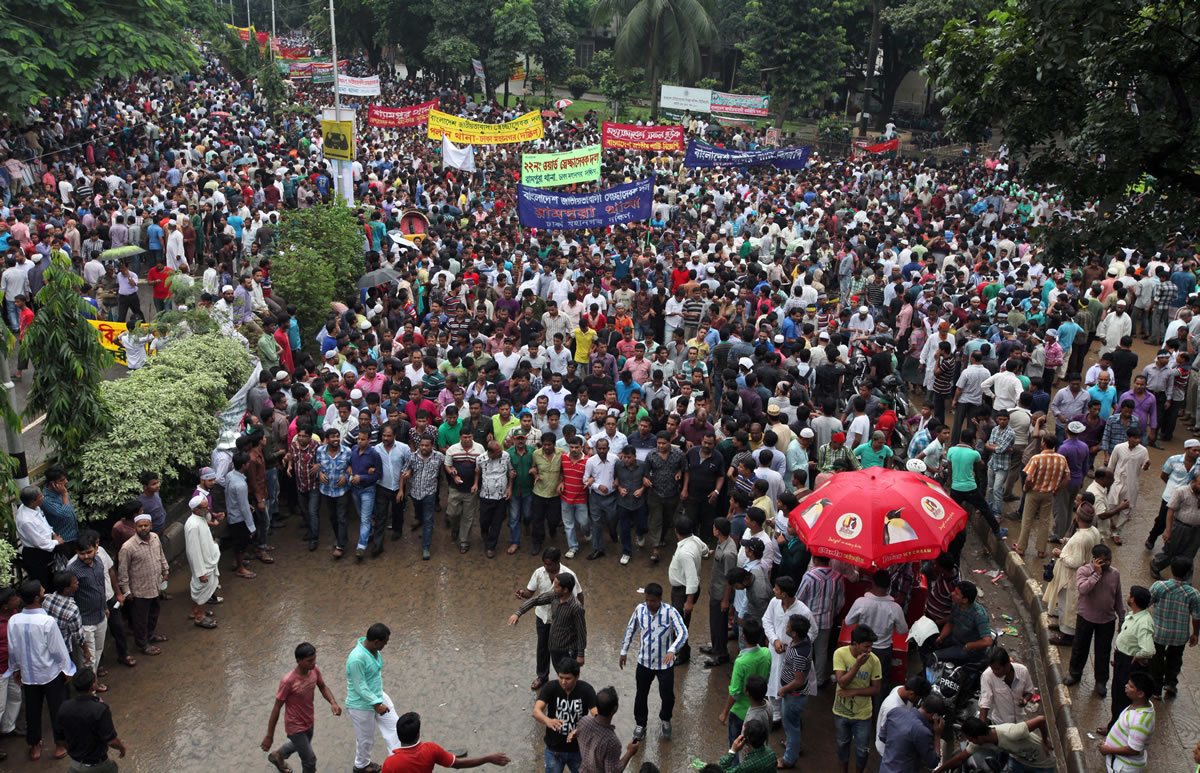 Opposition supporters gather for a rally, defying a ban on protests, Friday in Dhaka, Bangladesh.