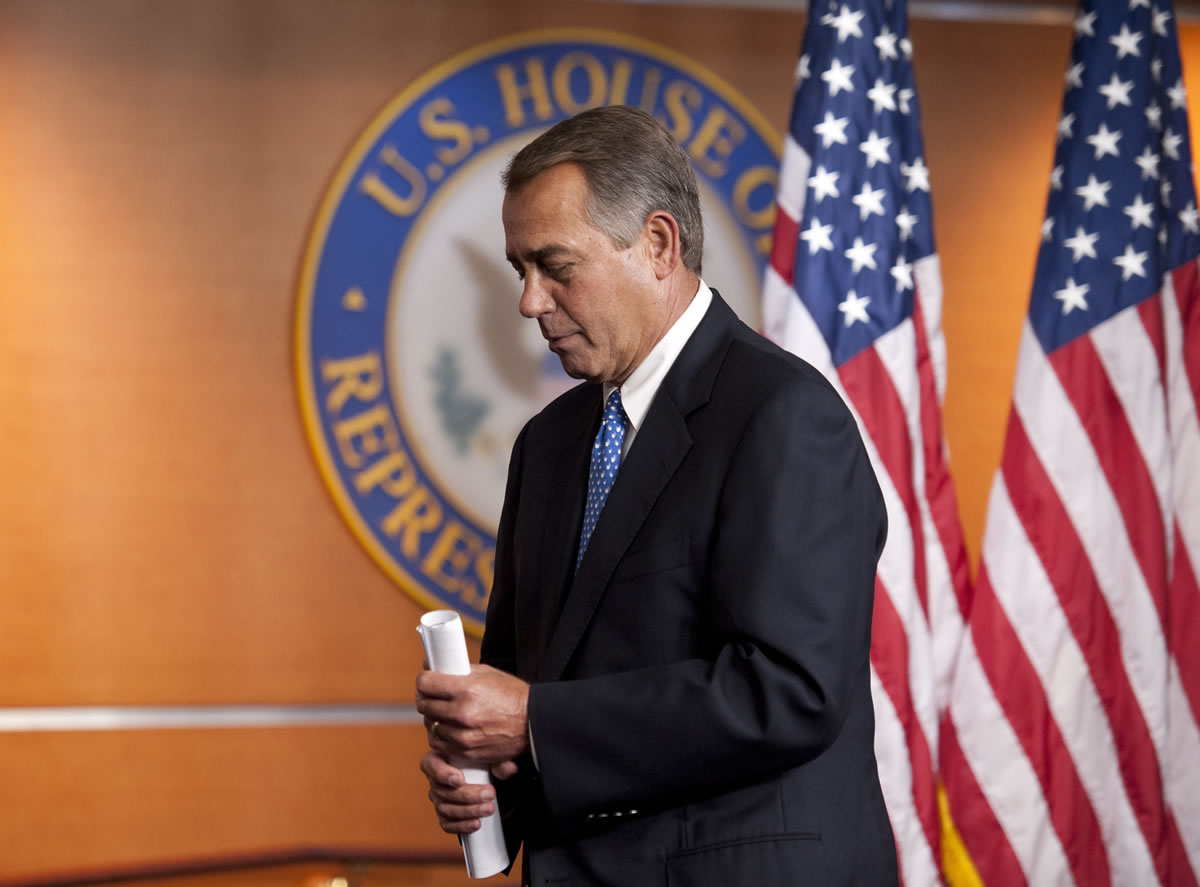 House Speaker John Boehner of Ohio, departs a meeting with the news media at the U.S.