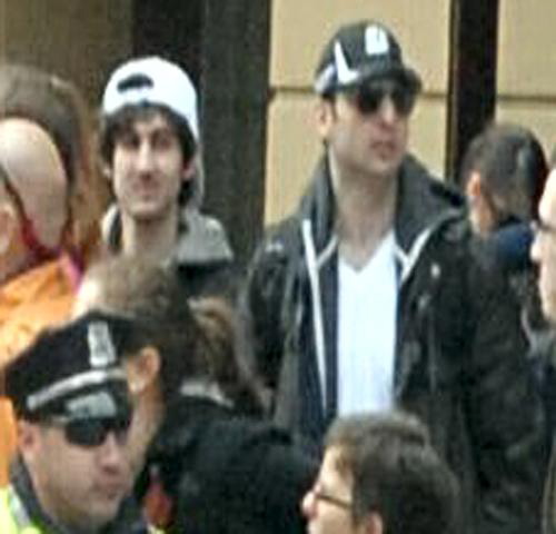 This photo released by the FBI shows the suspects together,  walking through the crowd in Boston on Monday before the explosions at the Boston Marathon.