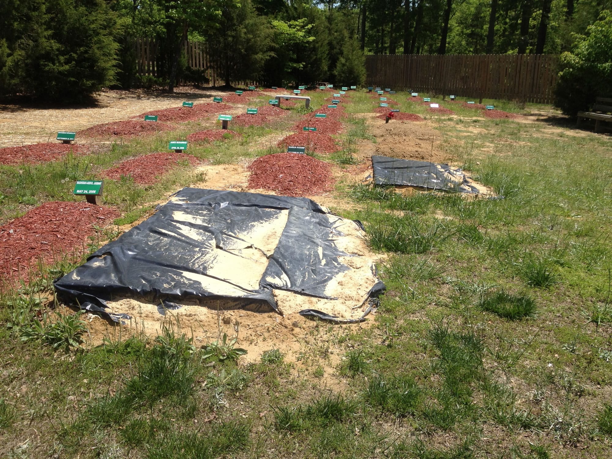 The alleged burial site of Boston Marathon bombing suspect Tamerlan Tsarnaev is covered in Doswell, Va. on Friday. Ruslan Tsarni, the uncle of Tamerlan Tsarnaev, said Tsarnaev was buried in the cemetery in Doswell, near Richmond. Tsarnaev was killed April 19 in a getaway attempt after a gunbattle with police.
