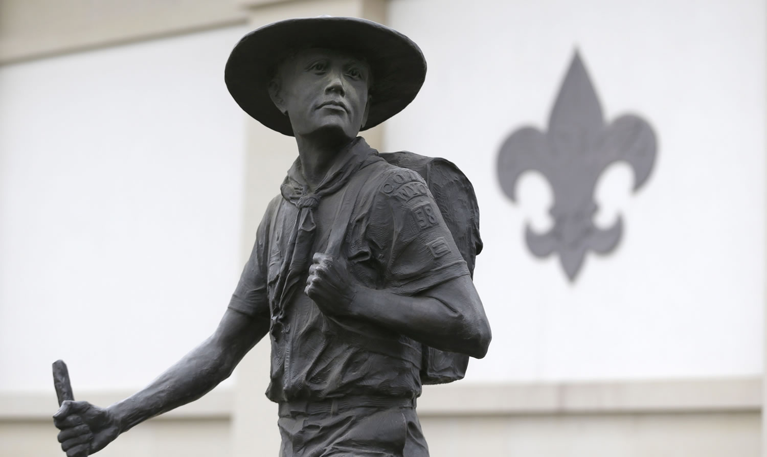 A statue of a Boy Scout stands in front of the National Scouting Museum in Irving, Texas.
