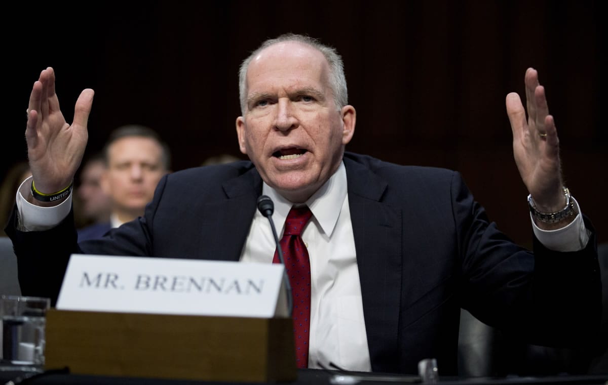 CIA Director nominee John Brennan testifies on Capitol Hill in Washington, D.C., on Thursday during his confirmation hearing before the Senate Intelligence Committee.