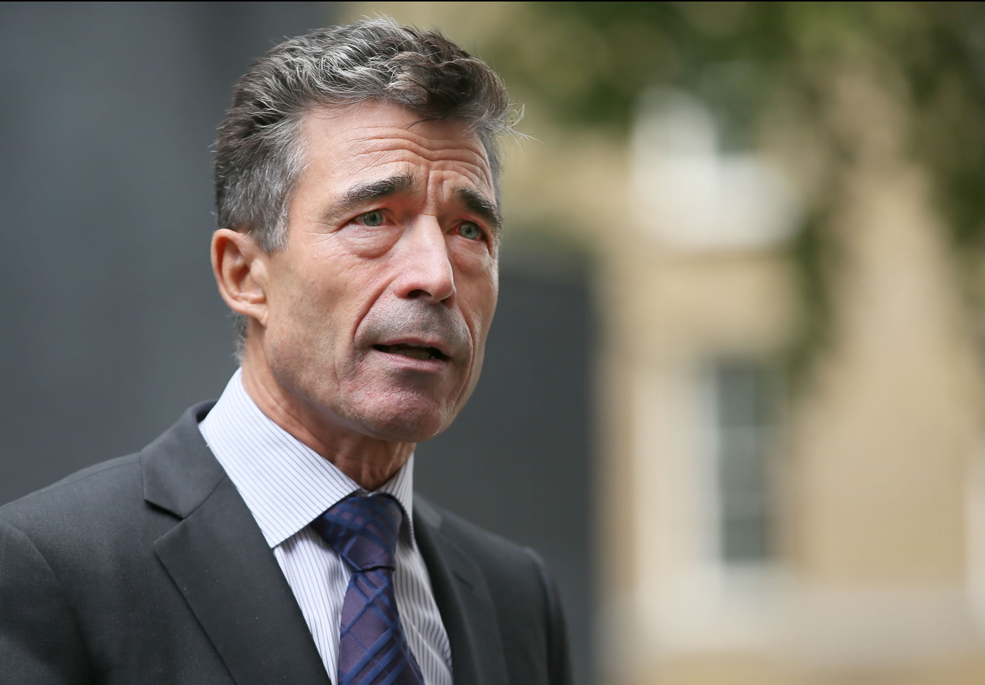 NATO Secretary General Anders Fogh Rasmussen speaks to the media after a meeting with Britain's Prime Minister David Cameron in 10 Downing Street in London on Wednesday.