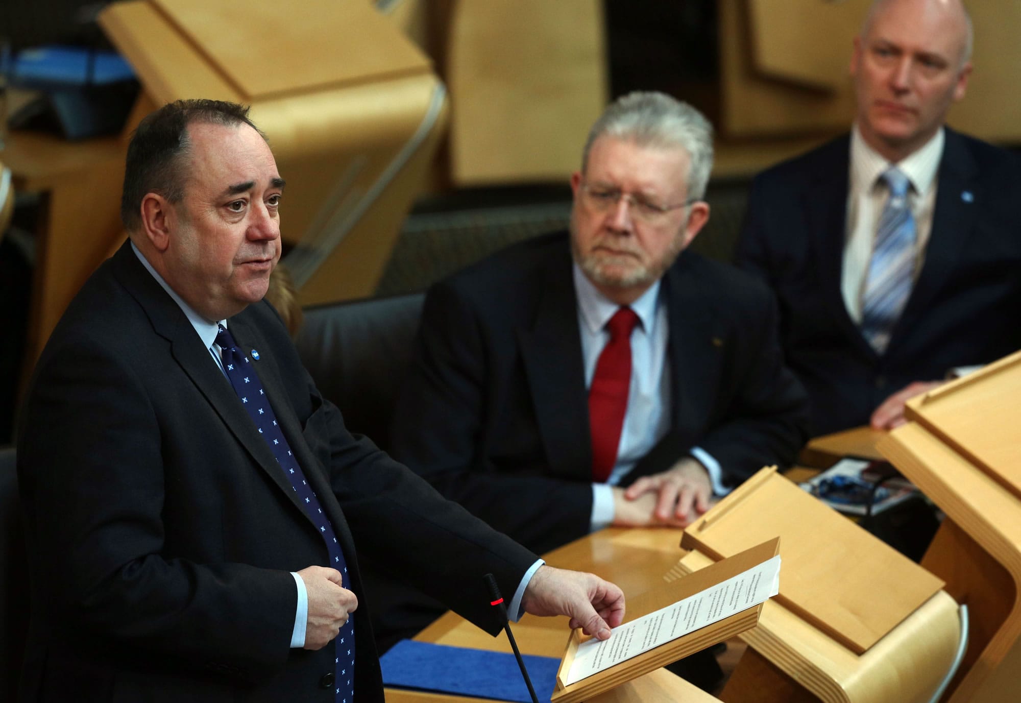 Scottish First Minister Alex Salmond gives a ministerial statement including an announcement of the date of the independence referendum at the Scottish parliament in Edinburgh on Thursday. Scots will vote on whether or not the country should become independent on Sept.