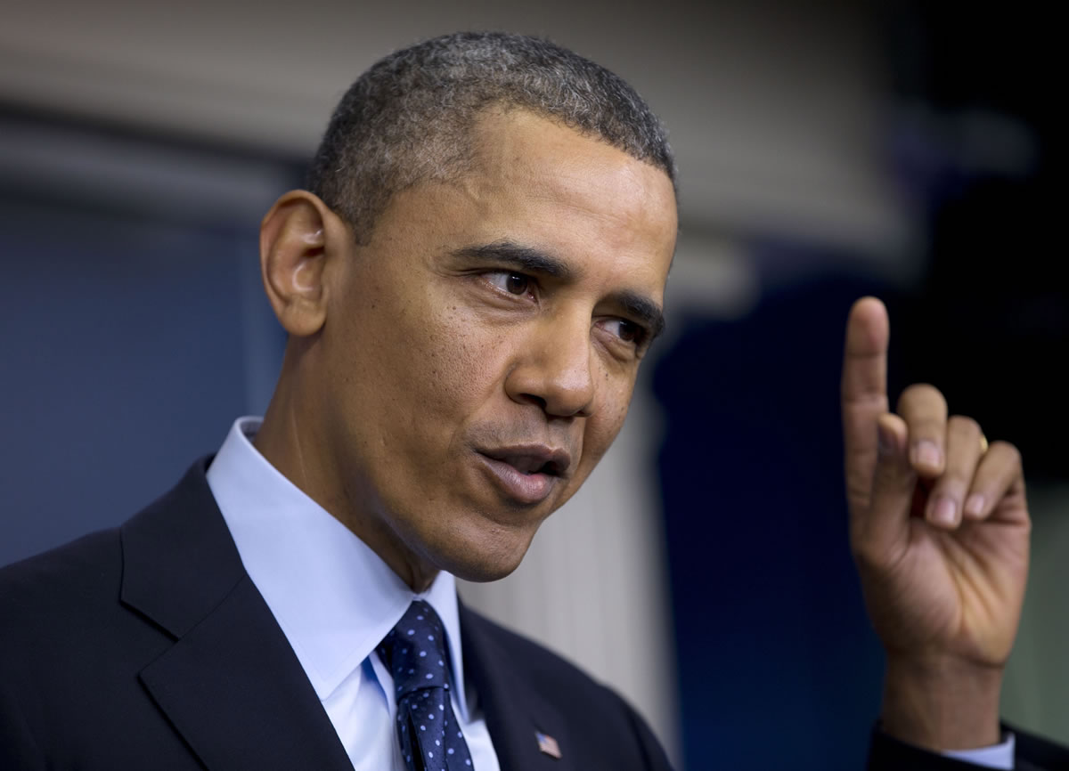 President Barack Obama gestures Friday as he speaks to reporters in the White House briefing room in Washington, following a meeting with congressional leaders regarding the automatic spending cuts.