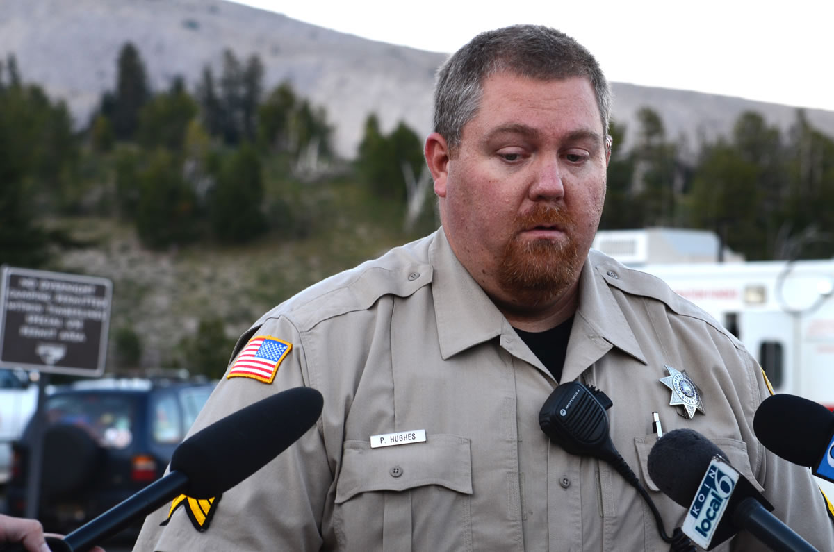 Pete Hughes, public information officer with the Hood River County Sheriff's Office speaks Saturday about an ice tunnel on Mount Hood's south slope collapsed, trapping a snowboarder under a massive chunk of ice.
