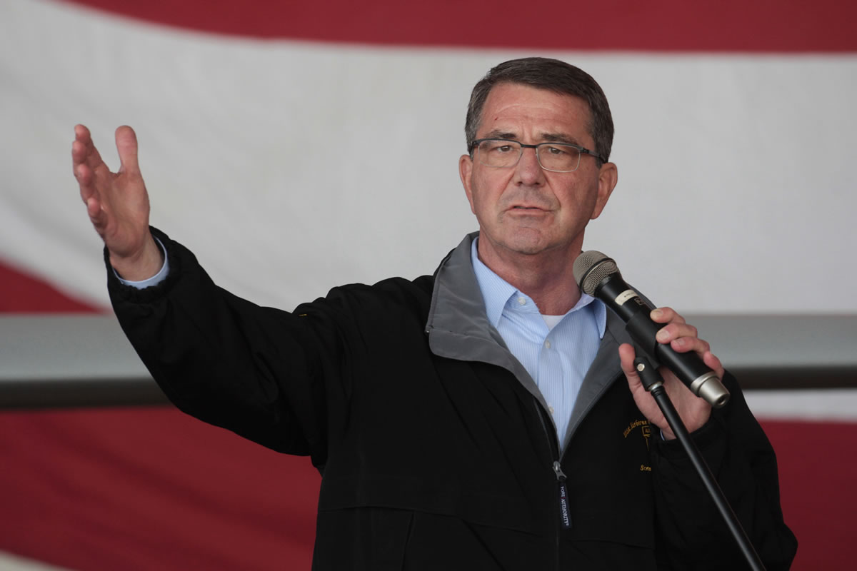 U.S. Defense Secretary Ash Carter addresses the U.S. troops at the Incirlik Air Base near Adana, Turkey. A news report published Wednesday said Carter used a personal email account to do some of his government business during his first months at the Pentagon.