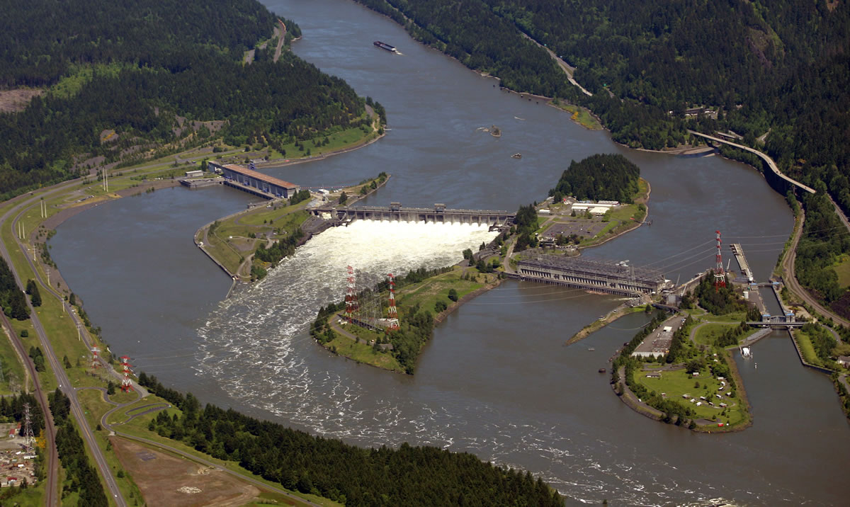 This June 3, 2011,photo shows the Bonneville Dam on the Columbia River near Cascade Locks, Ore.