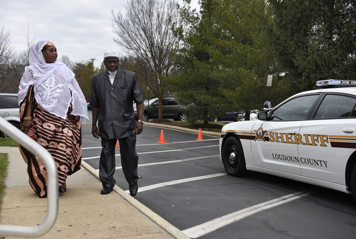 Members of the congregation arrive Friday at the All Dulles Area Muslim Society Center in Sterling, Va.