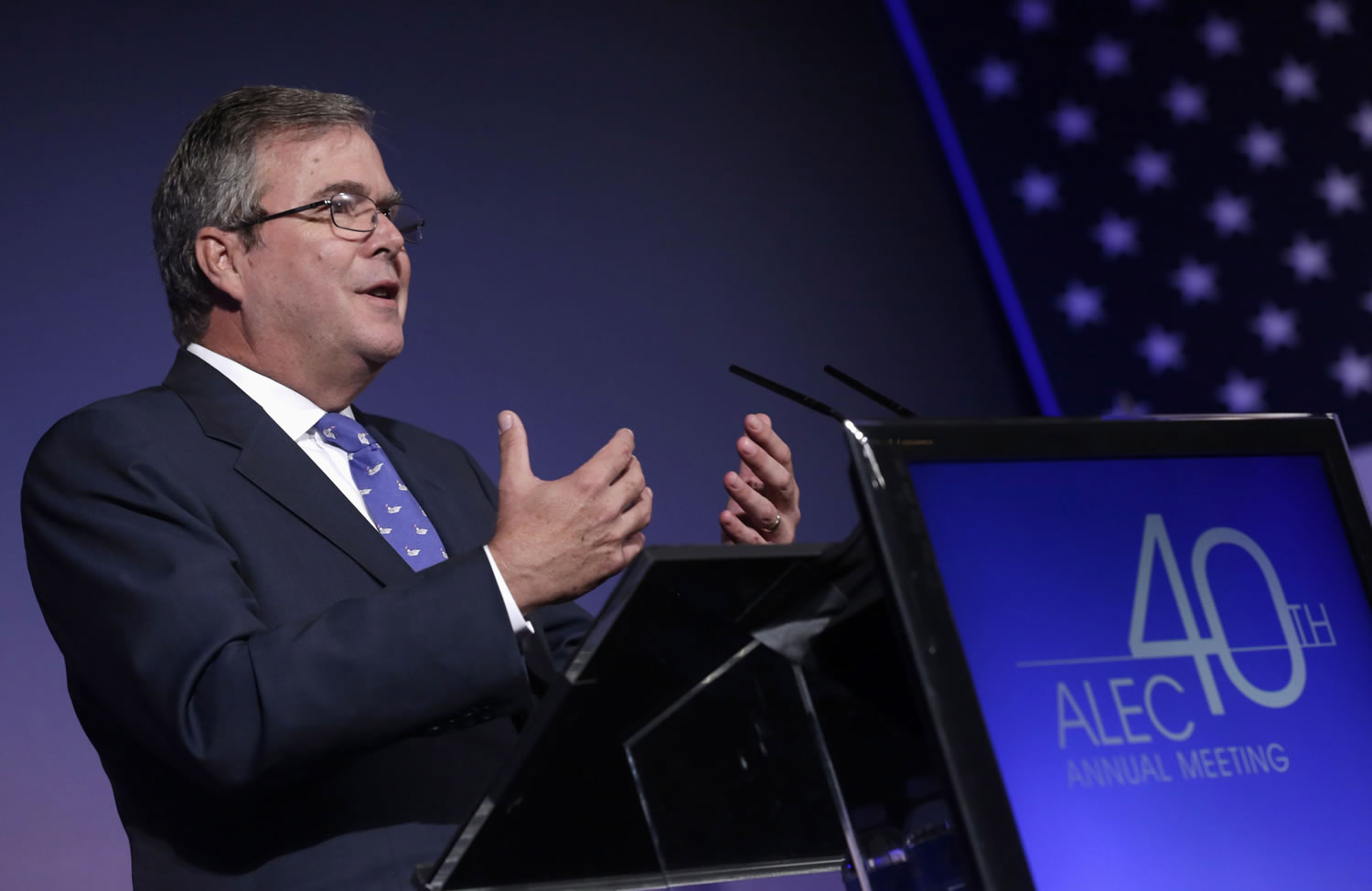 Former Florida Gov. Jeb Bush speaks at the American Legislative Exchange Council's 40th annual meeting Friday in Chicago.