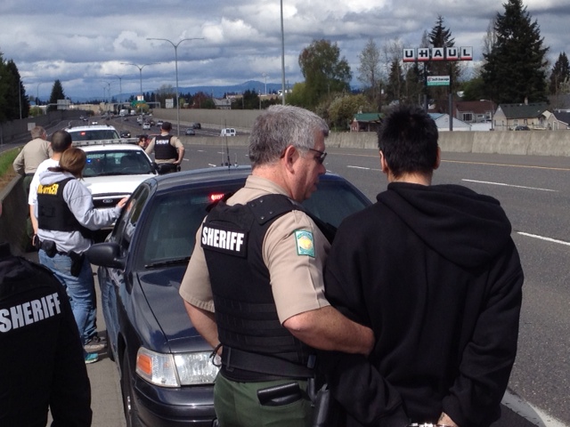 The Clark County Sheriff's Office has identified the people arrested Thursday on suspicion of robbing a Salmon Creek Credit Union then fleeing in a taxi as three Vancouver residents.