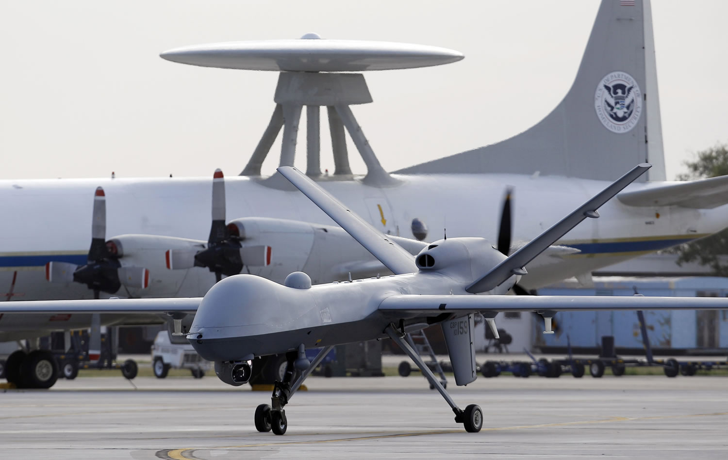 A Predator B unmanned aircraft taxis in November 2011 at the Naval Air Station in Corpus Christi, Texas.