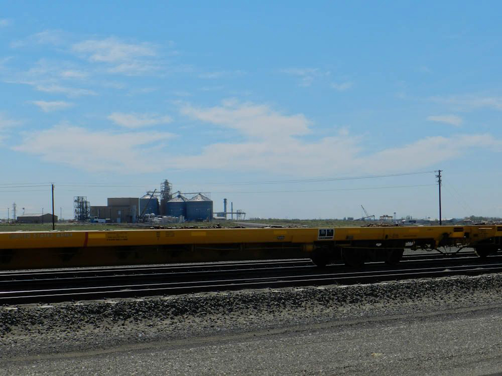 A train snakes through the Port of Morrow.