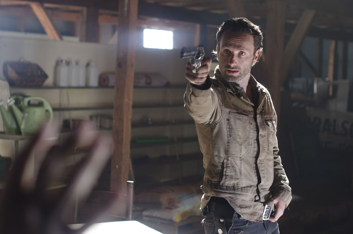 Andrew Lincoln takes aim in AMC's &quot;The Walking Dead.&quot; The show's only Emmy nomination was for makeup.