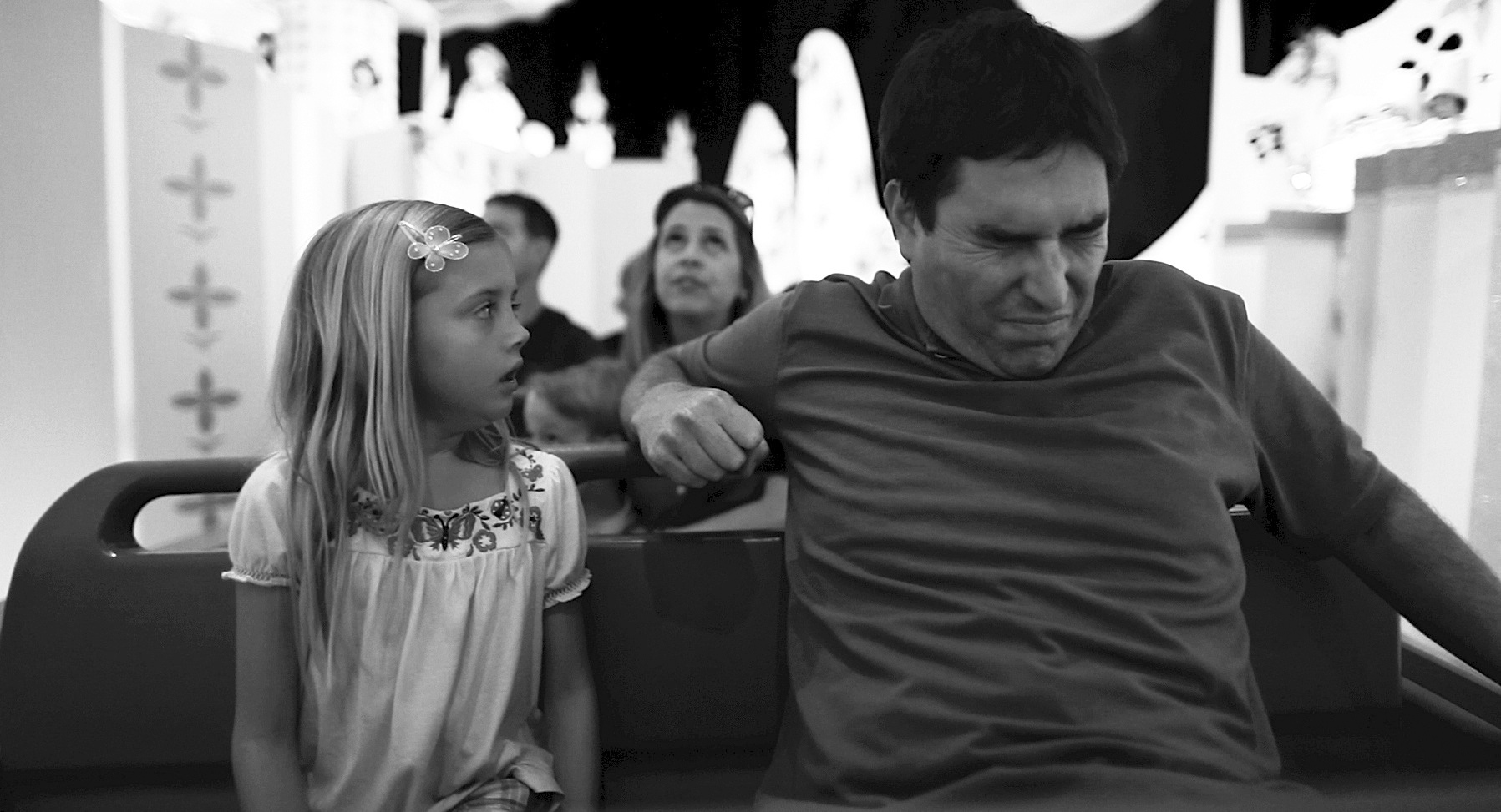 Roy Abramsohn as Jim freaks out during a ride in the amusement park on the last day of his family vacation in a scene from &quot;Escape from Tomorrow,&quot; a feature film by writer/director Randy Moore.