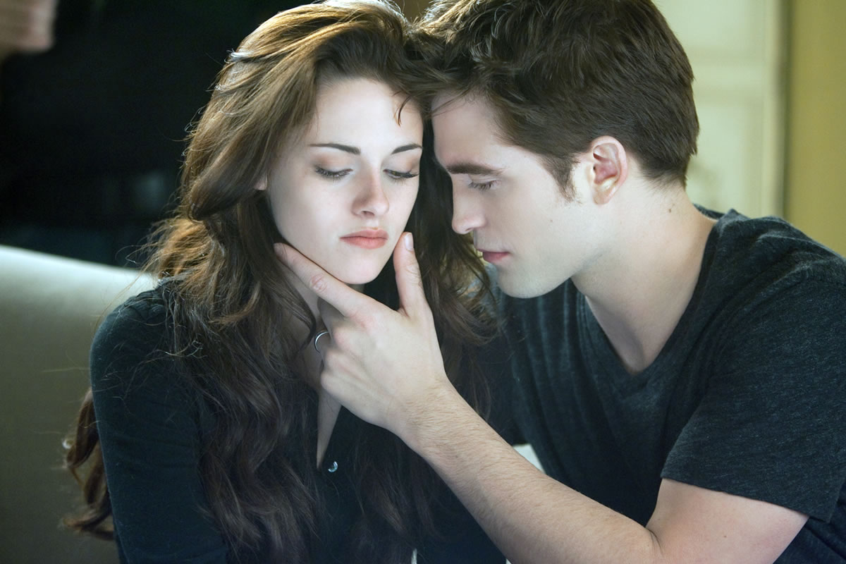 Kristen Stewart, left, and Robert Pattinson in a scene from &quot;The Twilight Saga: Breaking Dawn Part 2.&quot;