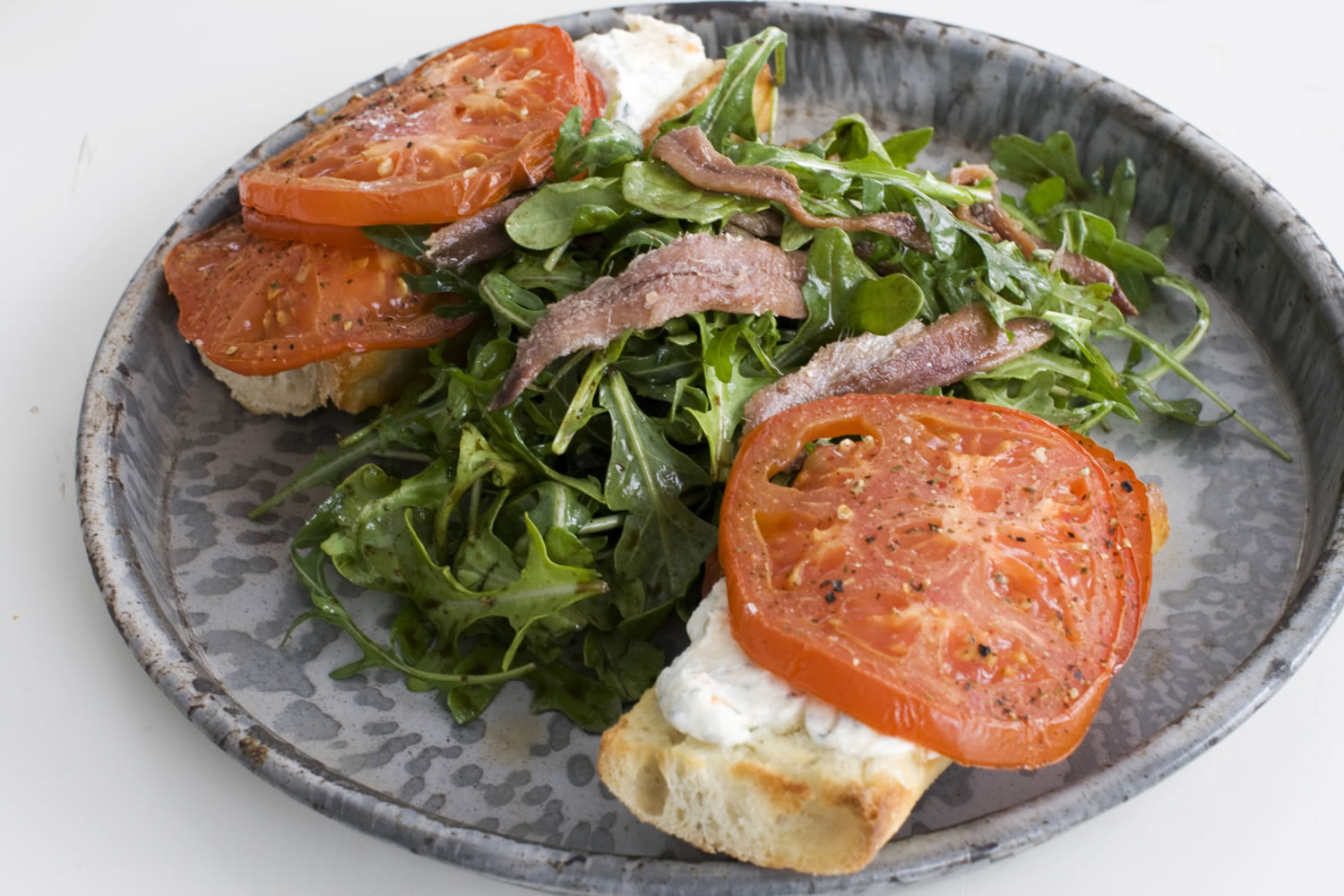 Open-Faced Anchovy Sandwich with Balsamic Arugula
