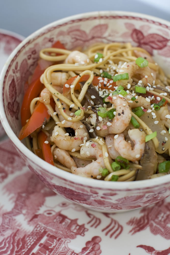 Shrimp and Shiitake Noodle Stir-fry.